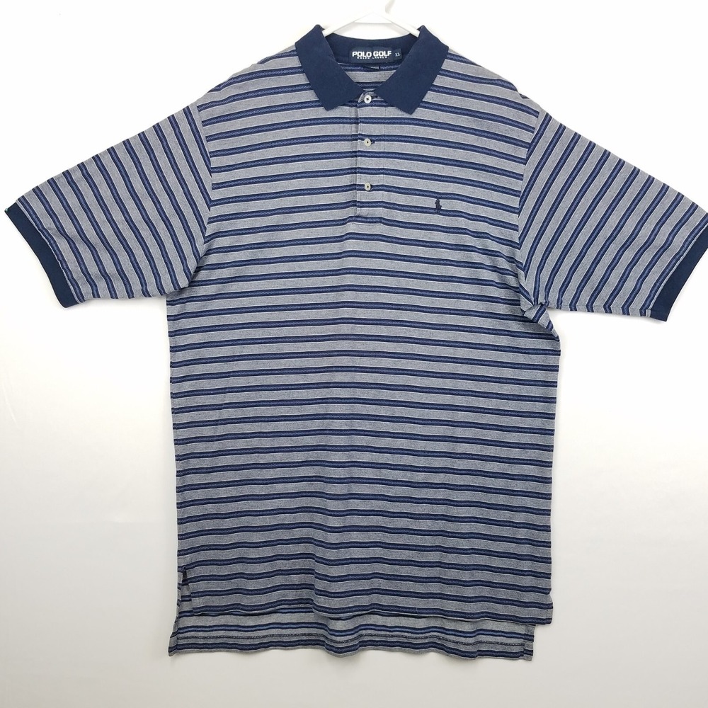 Vintage Polo Golf Ralph Lauren Shirt Mens XL Blue Pony Logo Striped Rugby